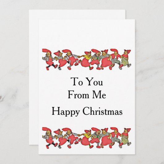 Een dansende gnomen feestdagenkaart (Voorkant / Achterkant)
