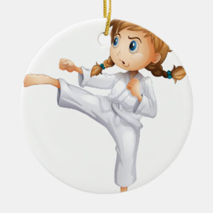 Een dapper meisje dat karate doet keramisch ornament