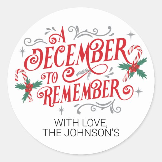 Een december om te onthouden, gepersonaliseerde St Ronde Sticker (Voorkant)