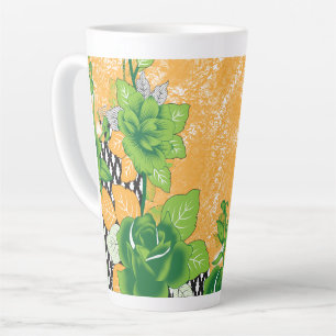 Een decoratief motief met  groen en ora latte mok