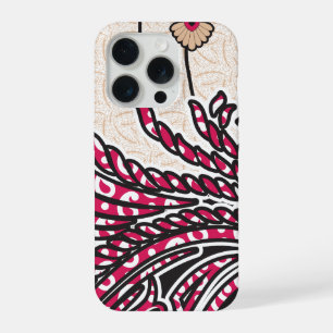 Een decoratief paisley-motief met levendig rood en iPhone 15 pro case