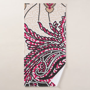 Een decoratief paisley-ontwerp met levendige rode badhanddoek