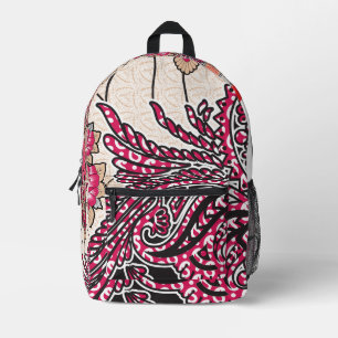 Een decoratief paisley-ontwerp met levendige rode bedrukte rugzak