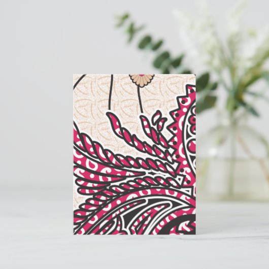 Een decoratief paisley-ontwerp met levendige rode  briefkaart (Staand voorkant)