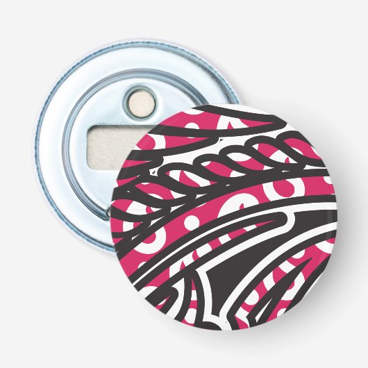 Een decoratief paisley-ontwerp met levendige rode  button flesopener (Voorkant)