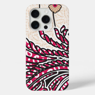 Een decoratief paisley-ontwerp met levendige rode iPhone 15 pro case