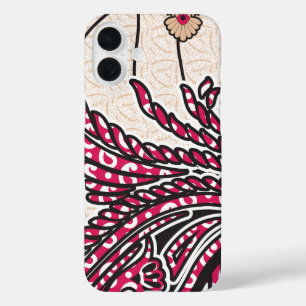 Een decoratief paisley-ontwerp met levendige rode iPhone 16 plus hoesje