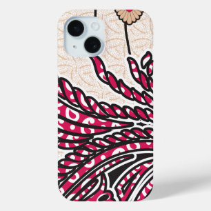 Een decoratief paisley-ontwerp met levendige rode iPhone 15 case