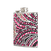 Een decoratief paisley-ontwerp met levendige rode  heupfles (Links)