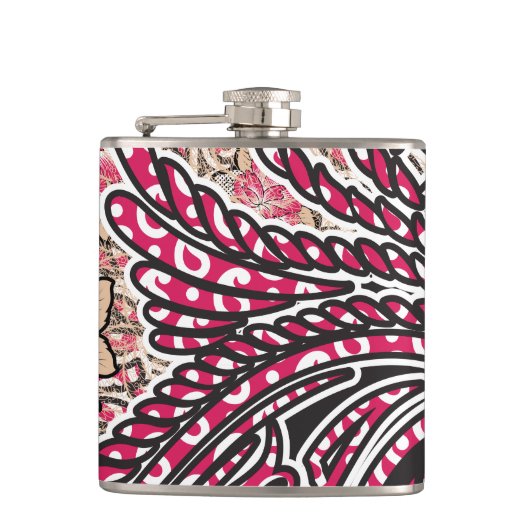 Een decoratief paisley-ontwerp met levendige rode  heupfles (Voorkant)