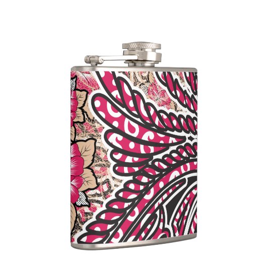 Een decoratief paisley-ontwerp met levendige rode  heupfles (Rechts)