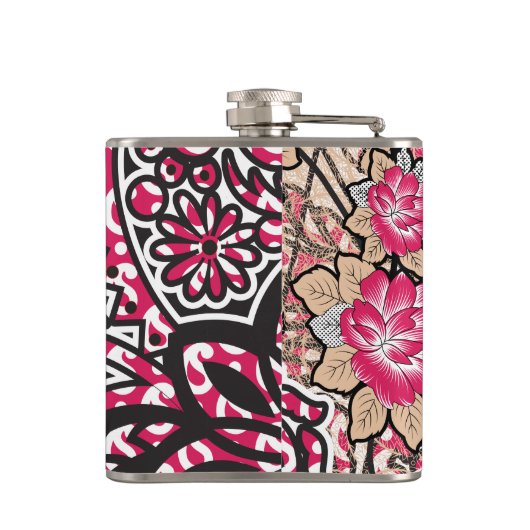 Een decoratief paisley-ontwerp met levendige rode  heupfles (Achterkant)