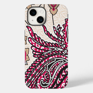 Een decoratief paisley-ontwerp met levendige rode iPhone 14 hoesje