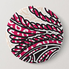 Een decoratief paisley-ontwerp met levendige rode  ronde button 4,0 cm