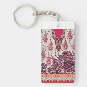 Een decoratief paisley-ontwerp met levendige rode  sleutelhanger