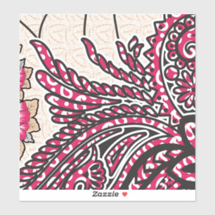 Een decoratief paisley-ontwerp met levendige rode  sticker