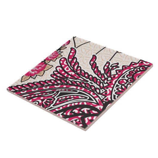 Een decoratief paisley-ontwerp met levendige rode  tegeltje (Zijkant)