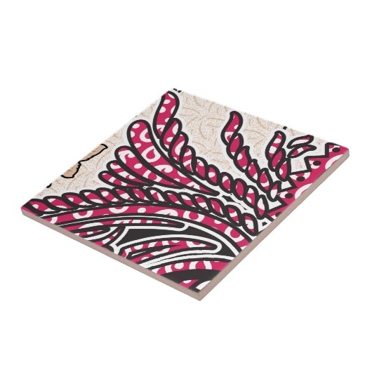 Een decoratief paisley-ontwerp met levendige rode  tegeltje (Zijkant)