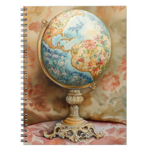Een decoratieve globe versierd met bloemmotieven notitieboek