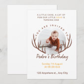 Een Deer Antlers Rustic 1ste verjaardag Kaart (Voorkant / Achterkant)