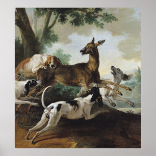 Een Deer Chased door Honden, 1725 Poster