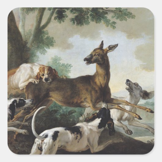 Een Deer Chased door Honden, 1725 Vierkante Sticker (Voorkant)