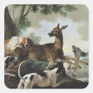 Een Deer Chased door Honden, 1725 Vierkante Sticker