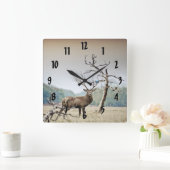 Een Deer en een Blauwvogel Vierkante Klok (Huis)