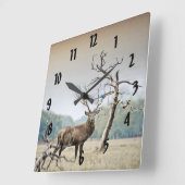 Een Deer en een Blauwvogel Vierkante Klok (Hoek)