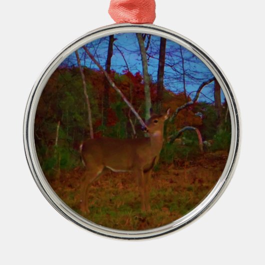 Een Deer: Gold Red Green en Blue Metalen Ornament (Voorkant)