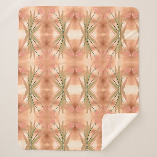 Een deken met een roze en koraal tulpenprint (Voorkant)