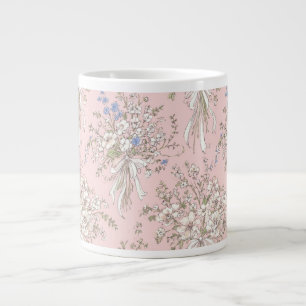 een delicate boeket wilde bloemen op een roze acht grote koffiekop