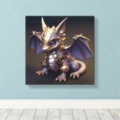 Een delicate metalen Baby Dragon Canvas Afdruk (Insitu (Houten vloer))