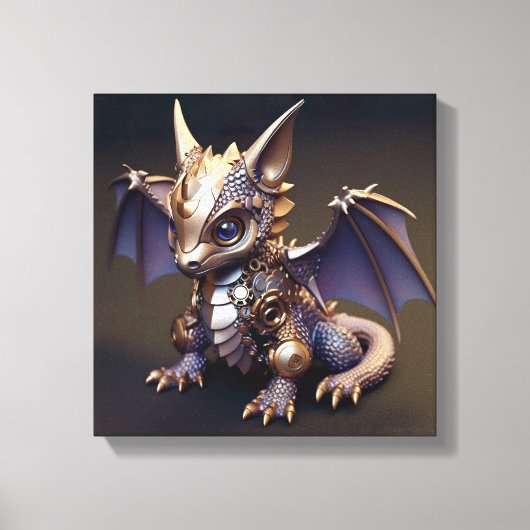 Een delicate metalen Baby Dragon Canvas Afdruk (Voorkant)