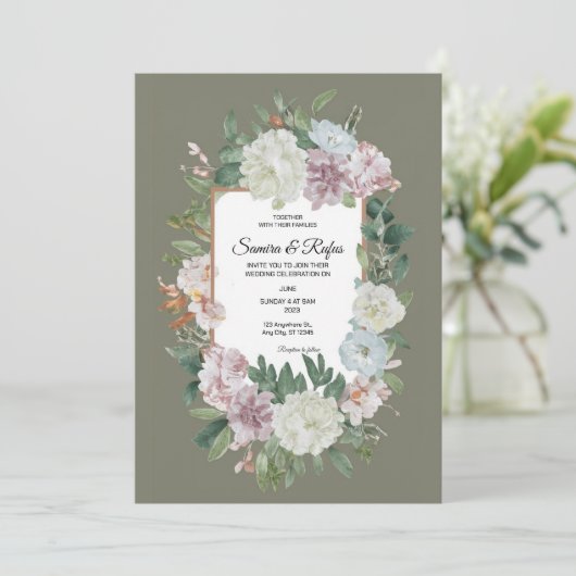 Een delicate traditionele bruiloft uitnodiging (Staand voorkant)