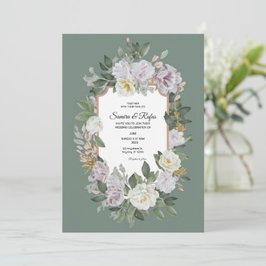 Een delicate traditionele bruiloft uitnodiging (Staand voorkant)