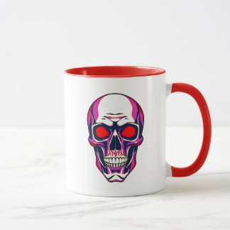 Een demon met rode ogen en neonkleuren. mok