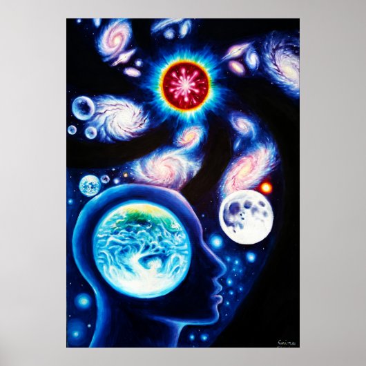 Een denker en zijn uitzicht van het universum poster (Voorkant)