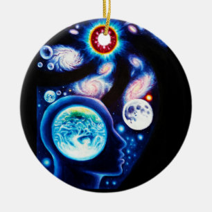 Een denker en zijn visie op het universum keramisch ornament