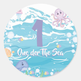 Eén-der onder de zee eerste verjaardagsfeestje  ronde sticker