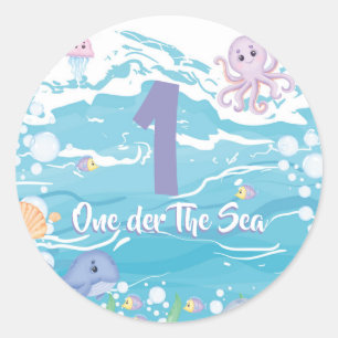 Eén-der onder de zee eerste verjaardagsfeestje  ronde sticker