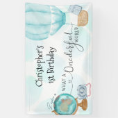 EÉN derdevolle World Blue Hot Air ballon, 1e verja Spandoek (Verticaal)