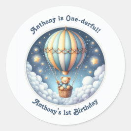 Eén-derful Heet Luchtballon Eerste Verjaardag Ronde Sticker