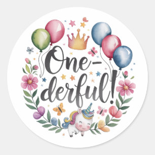 Een-derful Waterverf Eenhoorn Verjaardag Ronde Sticker