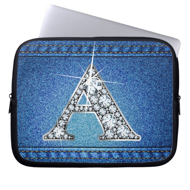 Een "Diamond" Denim Stitching Electronics Bag Laptop Sleeve (Voorkant)