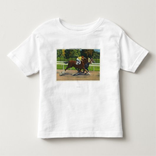 Een dichte afwerking bij het raderspoor, paarden kinder shirts (Voorkant)
