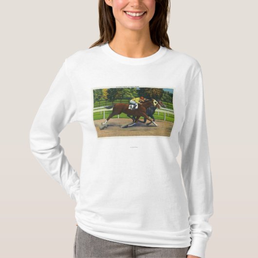 Een dichte afwerking bij het raderspoor, paarden t-shirt (Voorkant)