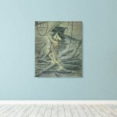 Een diep Zee duiker die naar de wrakken kijkt Canvas Afdruk (Insitu (Houten vloer))