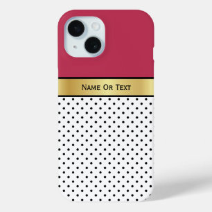 Een dieprode Viva Magenta: Witte en Zwarte Polka D iPhone 15 Case