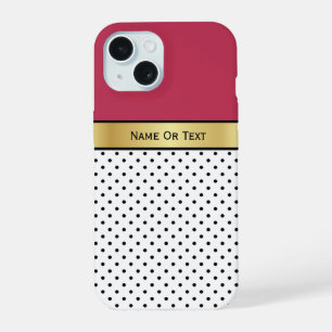 Een dieprode Viva Magenta: Witte en Zwarte Polka D iPhone 15 Case